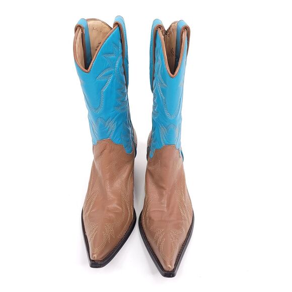 Guess Marciano Boots Womens 5.5 Vintage Cowboy Leather Pointed Embroidered Blue - Picture 7 of 12